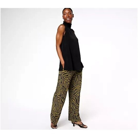 Susan Graver Printed Liquid Knit Pants with Slits Antique Moss 3X  A607351 - Picture 1 of 3